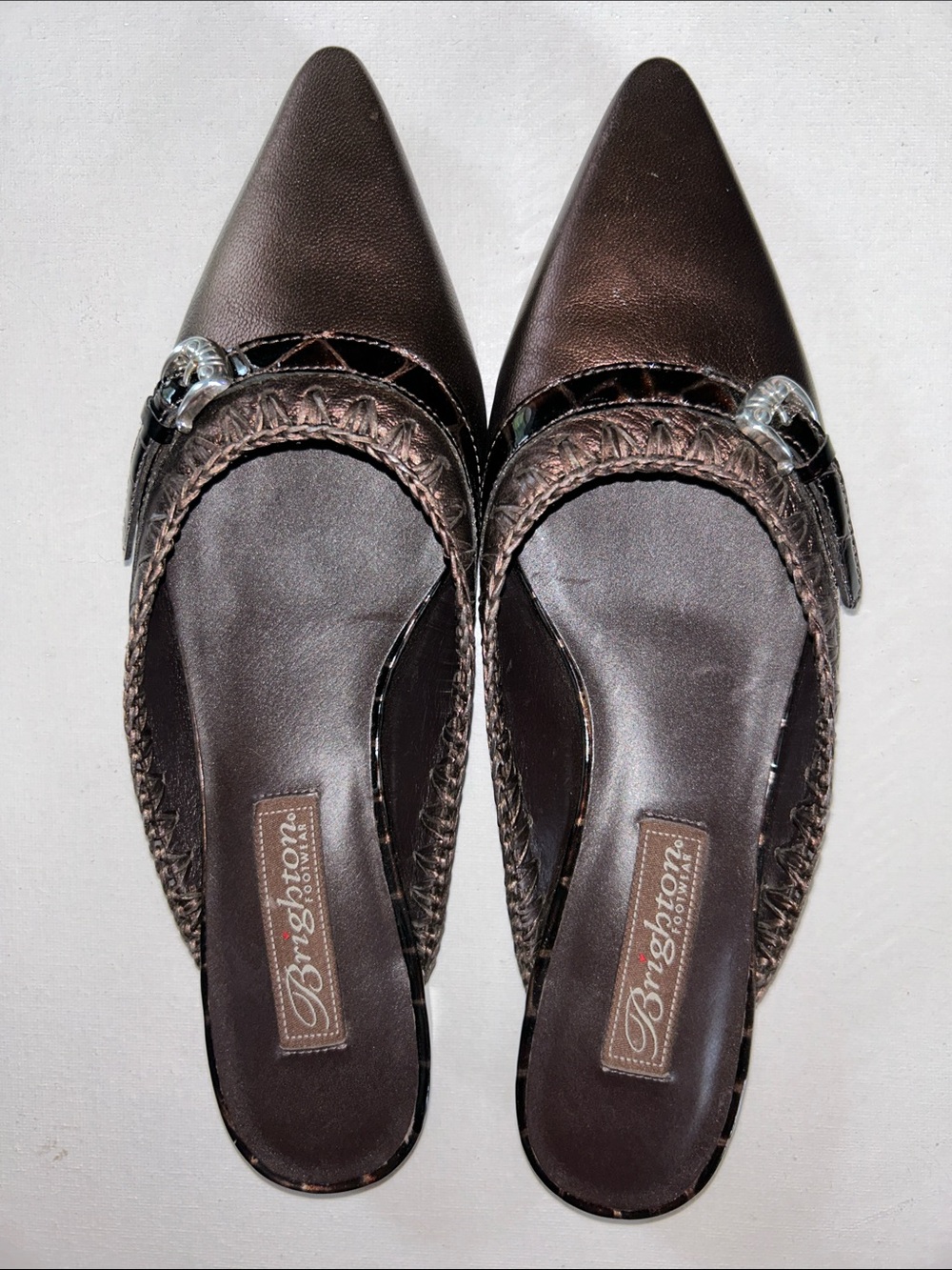 NWOB Brighton Precia Vintage Y2K Dark Brown Pointed-Toe Slip-On Mules w/ Buckle